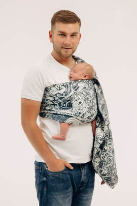 Ring Sling, Jacquard Weave (100% cotton), with gathered shoulder - CLOCKWORK - FIX IT - standard 1.8m