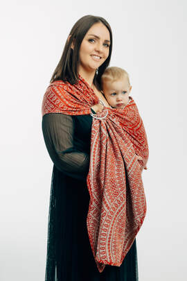 Ring Sling, Jacquard Weave (100% cotton), with gathered shoulder - PEACOCK'S TAIL - HOLIDAY - standard 1.8m