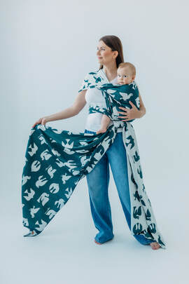 Baby Wrap, Jacquard Weave (100% bamboo viscose) - BIRDY - SKYWARD - size XS