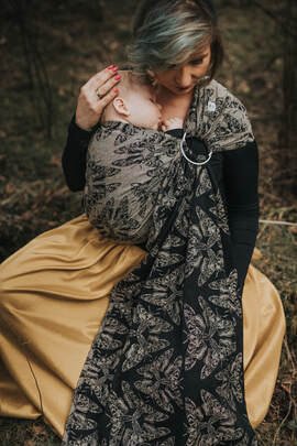 Ring Sling, Jacquard Weave, with gathered shoulder (65% cotton 35% silk) - QUEEN OF THE NIGHT - PAMINA - standard 1.8m
