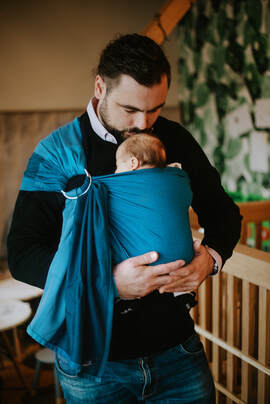 Ring Sling, Jacquard Weave (100% cotton), with gathered shoulder - LITTLE HERRINGBONE FADO - standard 1.8m