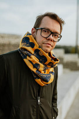 Écharpe tube (100% coton) - LOVKA MUSTARD & NAVY BLUE & ABMER