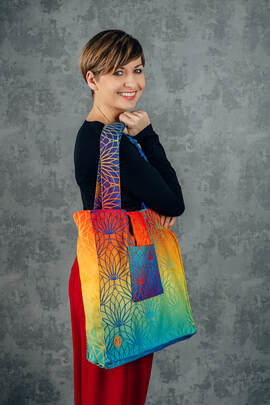 Sac à bandoulière en retailles d’écharpes (100 % coton) - RAINBOW LOTUS - taille standard 37 cm x 37 cm