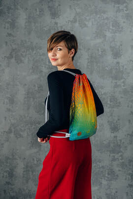 Sac à cordons en retailles d’écharpes (100% coton) - RAINBOW LOTUS - taille standard 32 cm x 43 cm