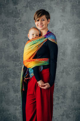 LennyHybrid Half Buckle Carrier, Standard Size, jacquard weave 100% cotton - RAINBOW LOTUS  