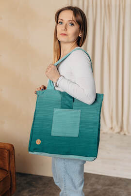 Sac à bandoulière en retailles d’écharpes (100 % coton) - LITTLE HERRINGBONE OMBRE GREEN - taille standard 37 cm x 37 cm