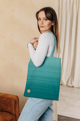 Sac à bandoulière en retailles d’écharpes (100 % coton) - LITTLE HERRINGBONE OMBRE GREEN 