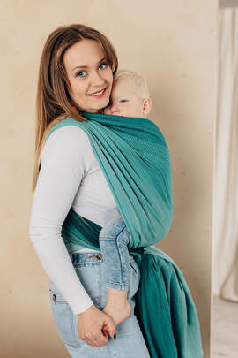 Tragetuch, Fischgrätmuster (100% Baumwolle) - LITTLE HERRINGBONE OMBRE GREEN - Größe S