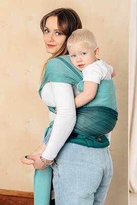 LennyHybrid Half Buckle Carrier, Standard Size, herringbone weave 100% cotton - LITTLE HERRINGBONE OMBRE GREEN 