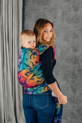 LennyHybrid Half Buckle Carrier, Preschool Size, jacquard weave 100% cotton - JURASSIC - NEW ERA