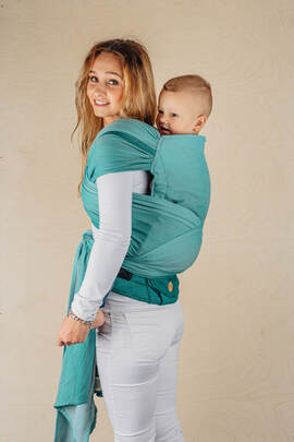 LennyHybrid Half Buckle Tragehilfe, Größe Preschool, Fischgrätmuster, 100% Baumwolle - LITTLE HERRINGBONE OMBRE GREEN 