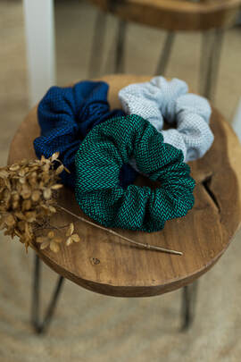 Scrunchie - lot de 3 - COBALT, EMERALD, LITTLE HERRINGBONE GREY