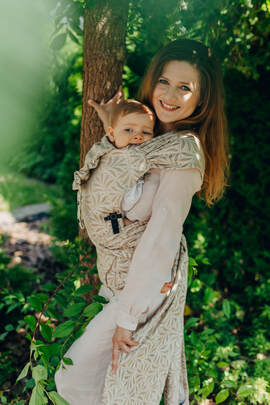 LennyHybrid Half Buckle Carrier, Standard Size, jacquard weave (50% cotton, 50% bamboo viscose) - INFINITY - GOLDEN HOUR