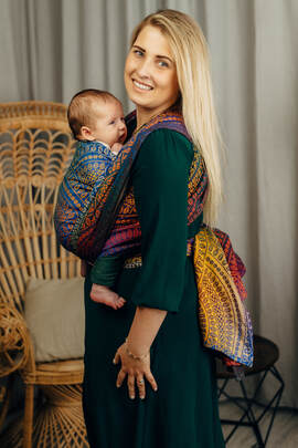 Baby Wrap, Jacquard Weave (100% cotton) - PEACOCK'S TAIL - BOLERO - size L