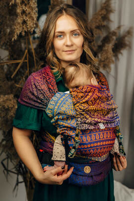 LennyHybrid Half Buckle Carrier, Standard Size, jacquard weave 100% cotton - PEACOCK’S TAIL - BOLERO 