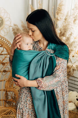 Ring Sling, Jacquard Weave (100% cotton), with gathered shoulder - LITTLE HERRINGBONE SALSA - standard 1.8m