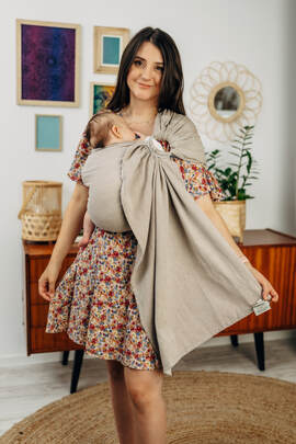 Ring Sling, Broken twill Weave (100% cotton), with gathered shoulder - PEANUT BUTTER - standard 1.8m