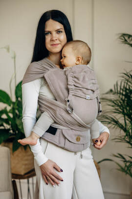 My First Baby Carrier - LennyHybrid Half Buckle, Standard Size, herringbone weave 100% cotton - LITTLE HERRINGBONE ALMOND 