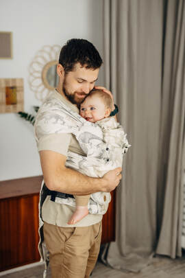 LennyHybrid Half Buckle Carrier, Standard Size, jacquard weave 100% cotton - JURASSIC - ICE DESERT