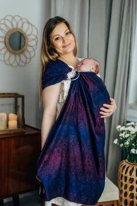 Ring Sling, Jacquard Weave (100% cotton), with gathered shoulder - WILD WINE - BOUQUET - standard 1.8m