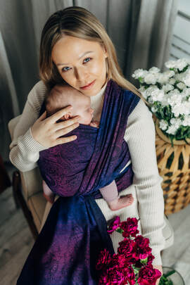 Baby Wrap, Jacquard Weave (100% cotton) - WILD WINE - BOUQUET - size XS